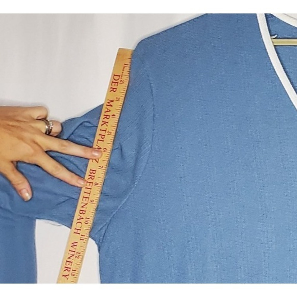 Fashion Formulas Vtg 60s Knit Pant Top Set Womens 3X Blue Textured Button Pocket - Picture 10 of 16